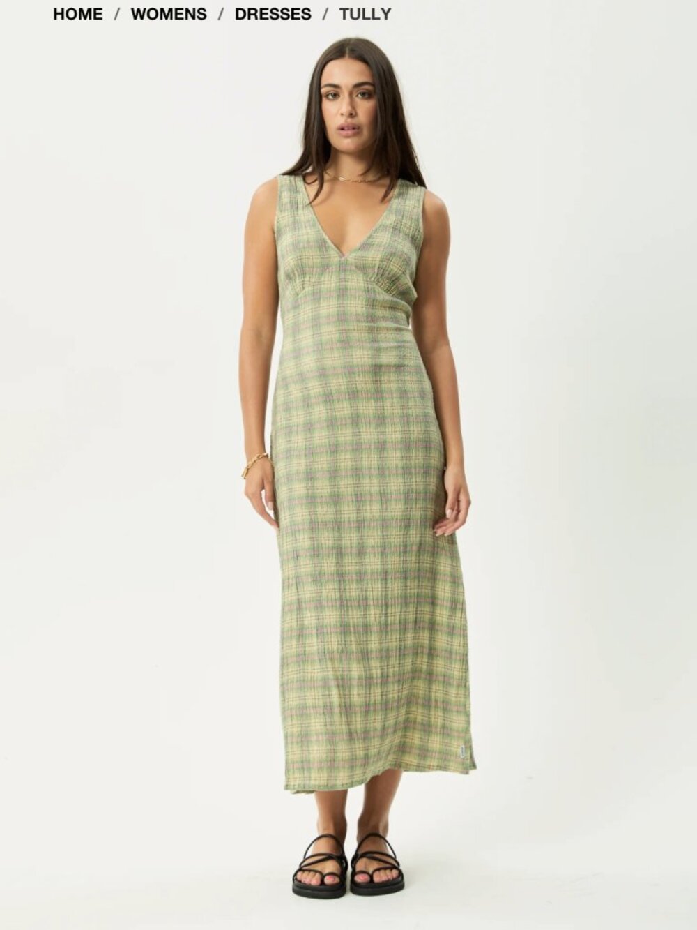 AFENDS Tully Seersucker Maxi Dress Seersucker Maxi Dress Green Check - XS - NWT
